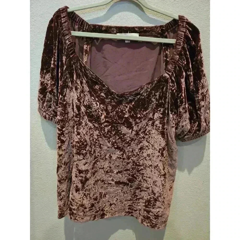 LOFT Women's XL Purple‎ Crushed Velvet Square Neck Blouse